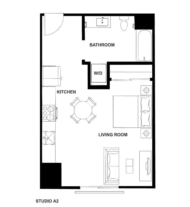 Studio Floor Plan at H16 Apartments